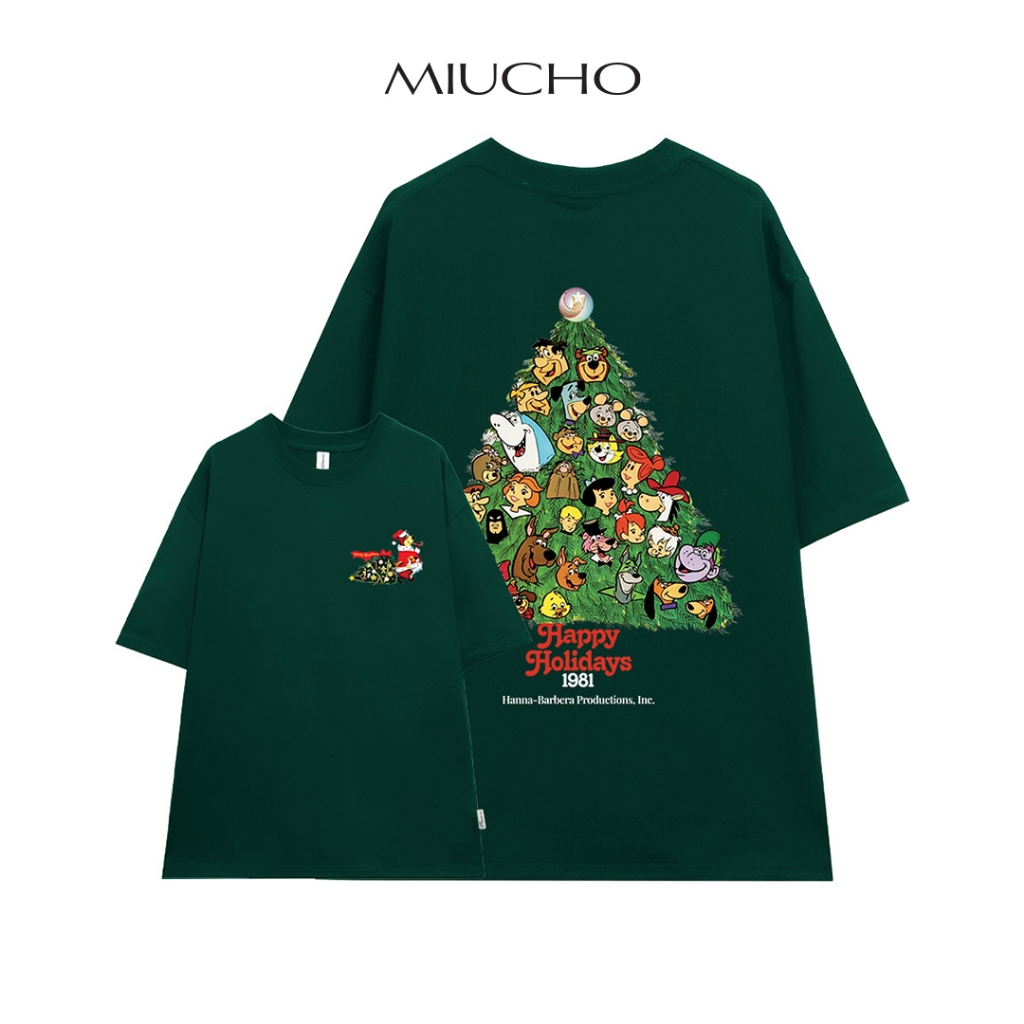 Áo thun Noel cây thông local brand form rộng ATD704 Miucho cotton cổ tròn in mix