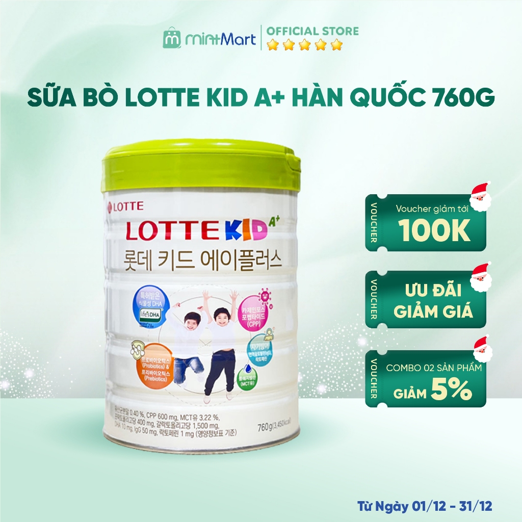Sữa bò Lotte Kid A+ Hàn Quốc lon 760g dành cho bé 1-10 tuổi