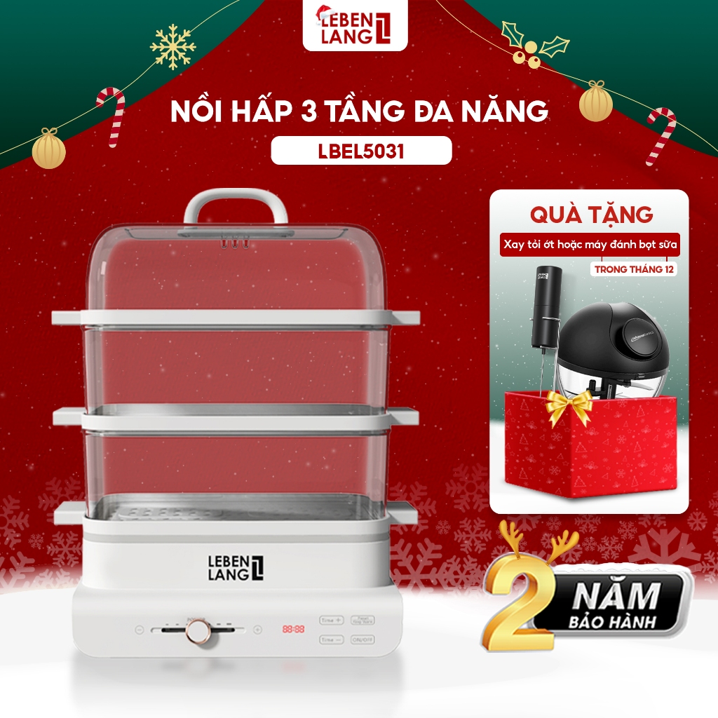 Nồi hấp điện đa năng LEBENLANG LBEL5031 hấp 3 tầng, siêu tiện lợi, dung tích 18L, công suất 900W - hàng chính hãng