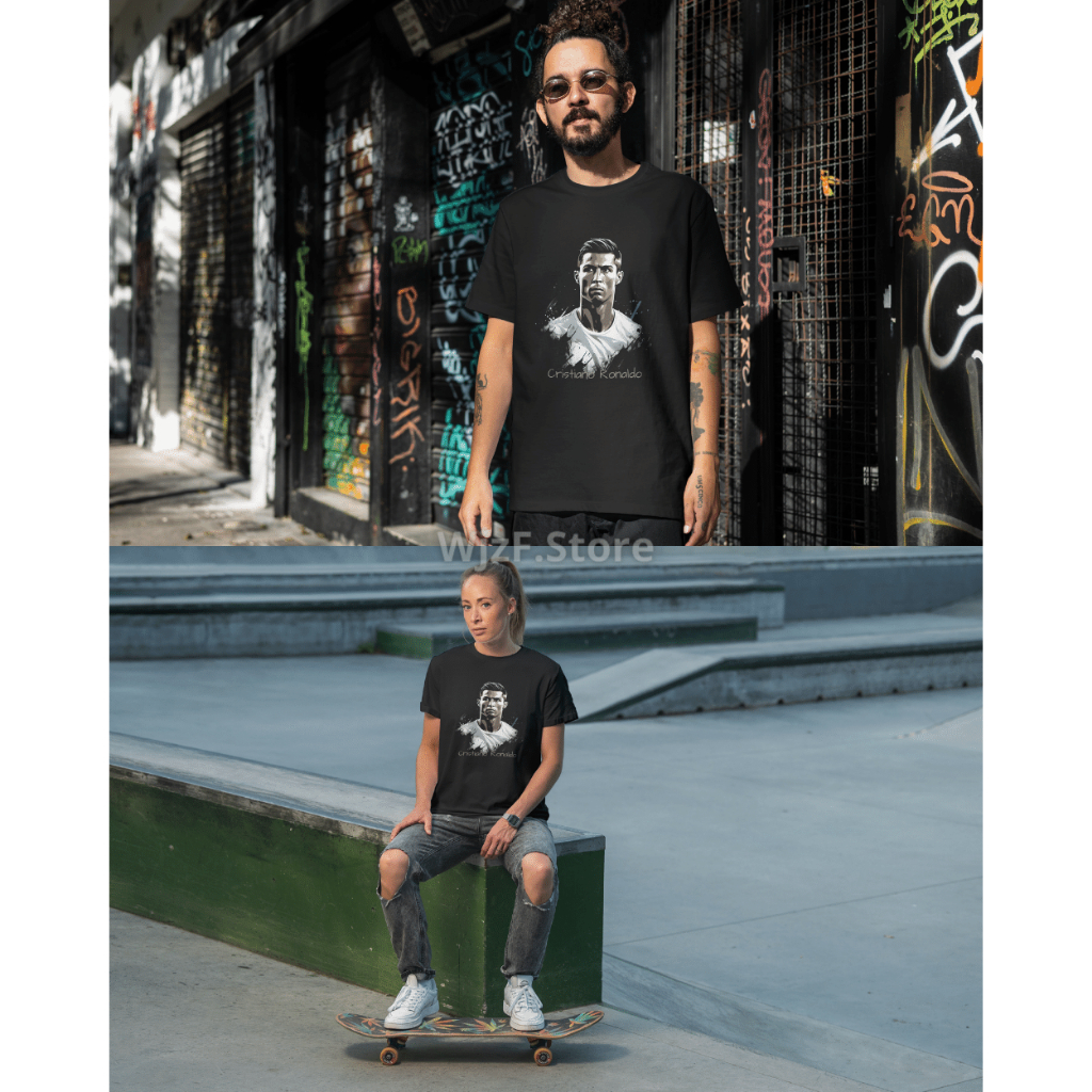 Áo thun ngắn tay form rộng in hình Cr7 Ronaldo, mềm mại co giãn, thiết kế độc quyền, ngầu hơn khi mặc vào 9h53'