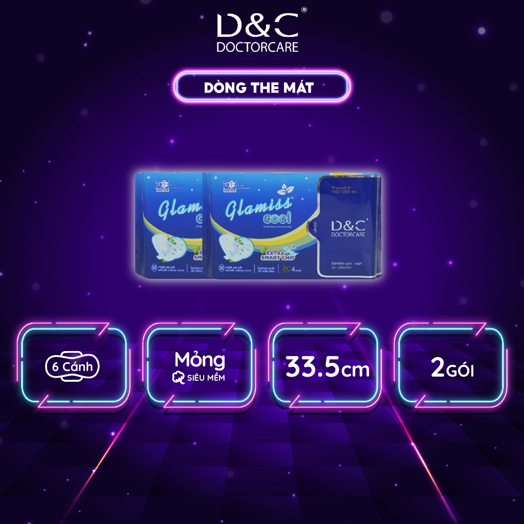 Combo 2 gói Băng vệ sinh thảo dược Glamiss Cool Extra ban đêm 33,5 cm