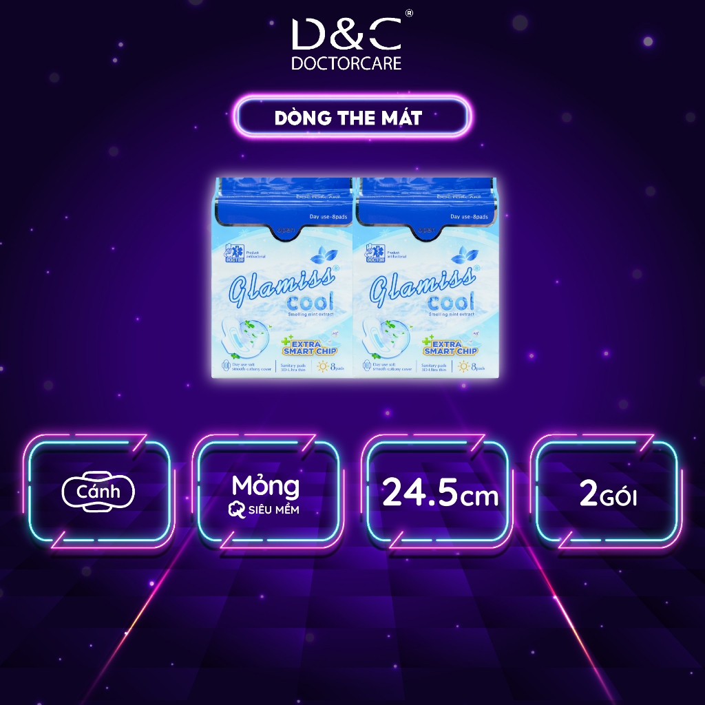 Combo 2 gói Băng vệ sinh thảo dược Glamiss Cool Extra ban ngày 24,5 cm thấm hút vượt trội tự tin cả ngày dài