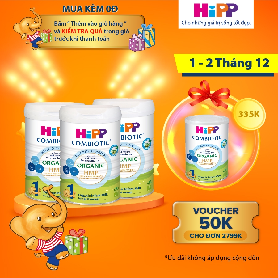 Combo 3 lon Sữa bột công thức HiPP 1 Organic Combiotic 800g (3 lon x 800g).