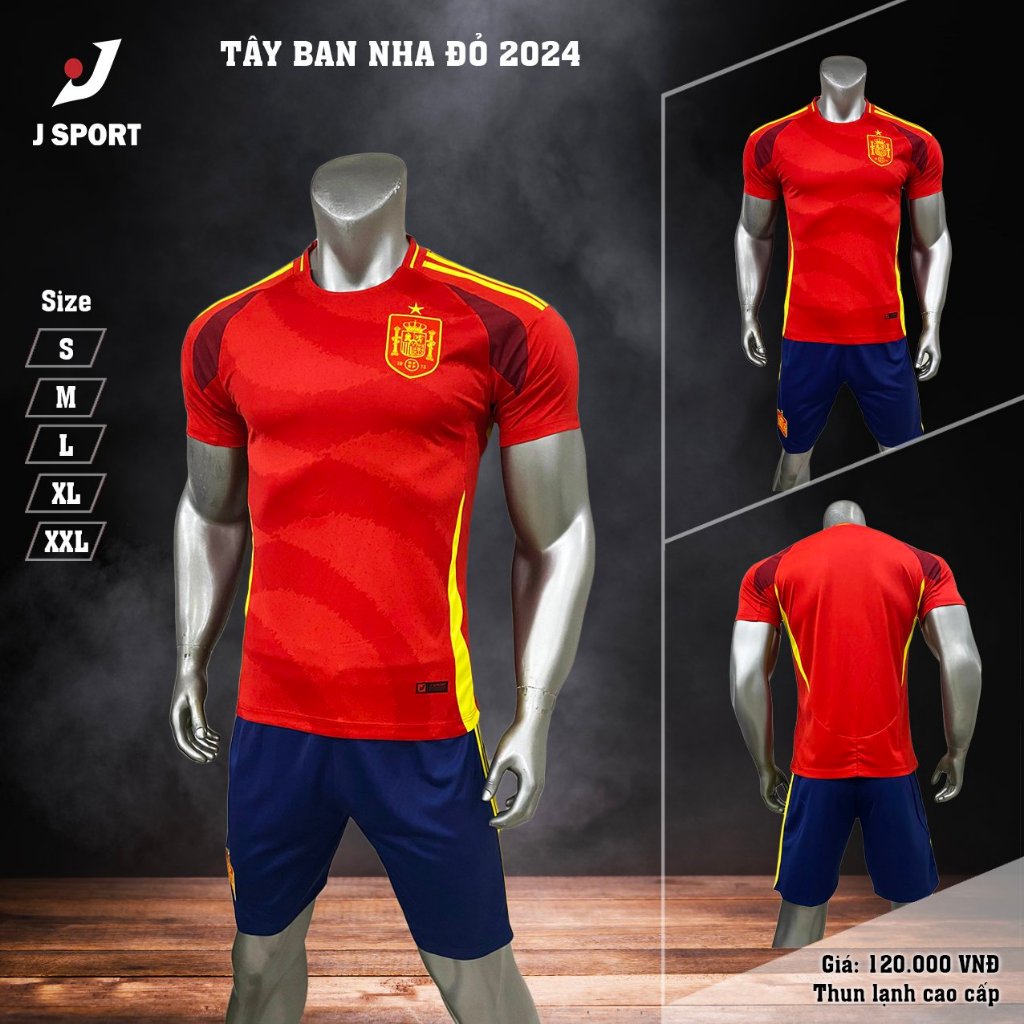 Bộ Quần Áo  Đá Banh Tây Ban Nha Logo Thêu - Thun Lạnh Cao Cấp, Không Nhăn, Không Xù Lông B19