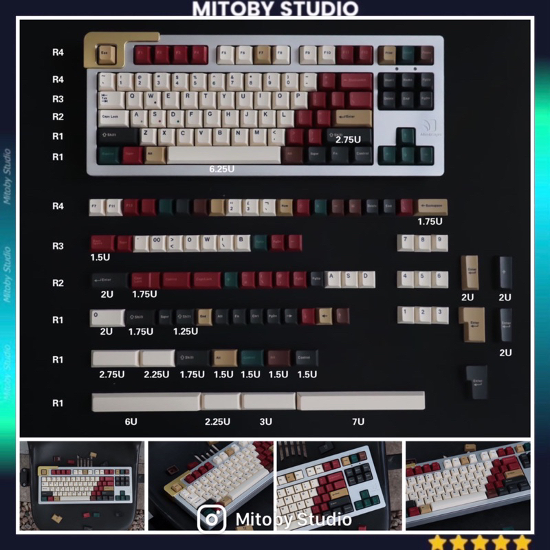 Keycap Mixed Light R3 Cherry profile PBT Dyesub nút bàn phím cơ Mitoby Studio