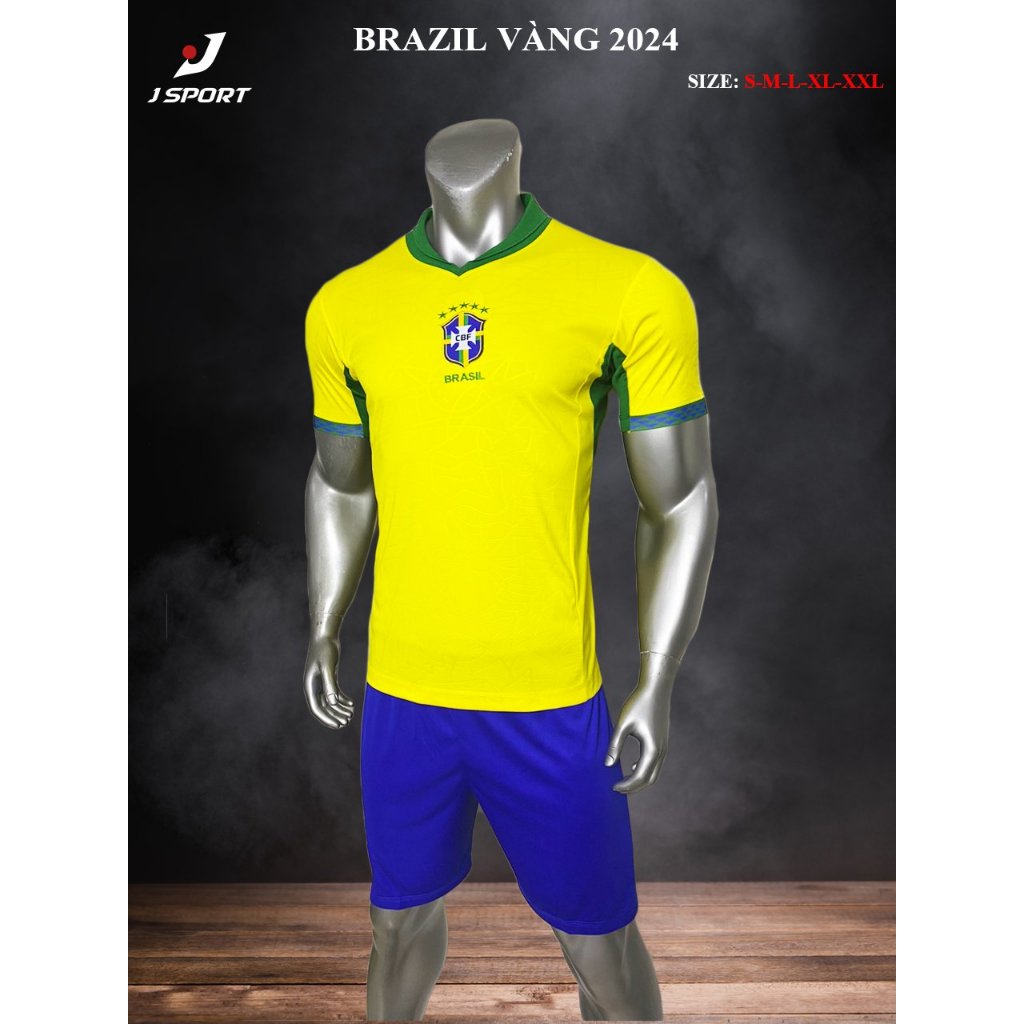 Bộ Quần Áo Bóng Đá Đội Tuyển Brazil Logo Thêu - Thun Lạnh Cao Cấp, Không Nhăn, Không Xù Lông B28