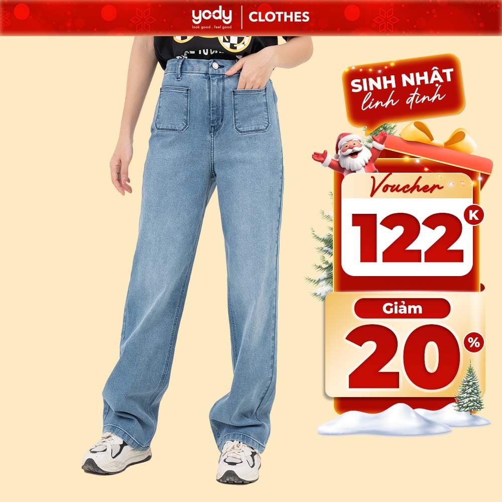 Quần jeans nữ ống rộng YODY túi vuông cá tính dáng suông chất vải siêu mềm QJN6034