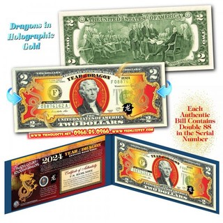 [QUÀ TẾT 2024] Tiền Phong Thủy 2 USD Con Rồng Mạ Vàng làm quà tặng sếp, cấp trên dịp Tết 2024