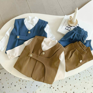 Bộ vest gile phối cúc Hàn Quốc Beemo kèm áo giữ nhiệt cho bé, set gile công tử hàn quốc cho bé