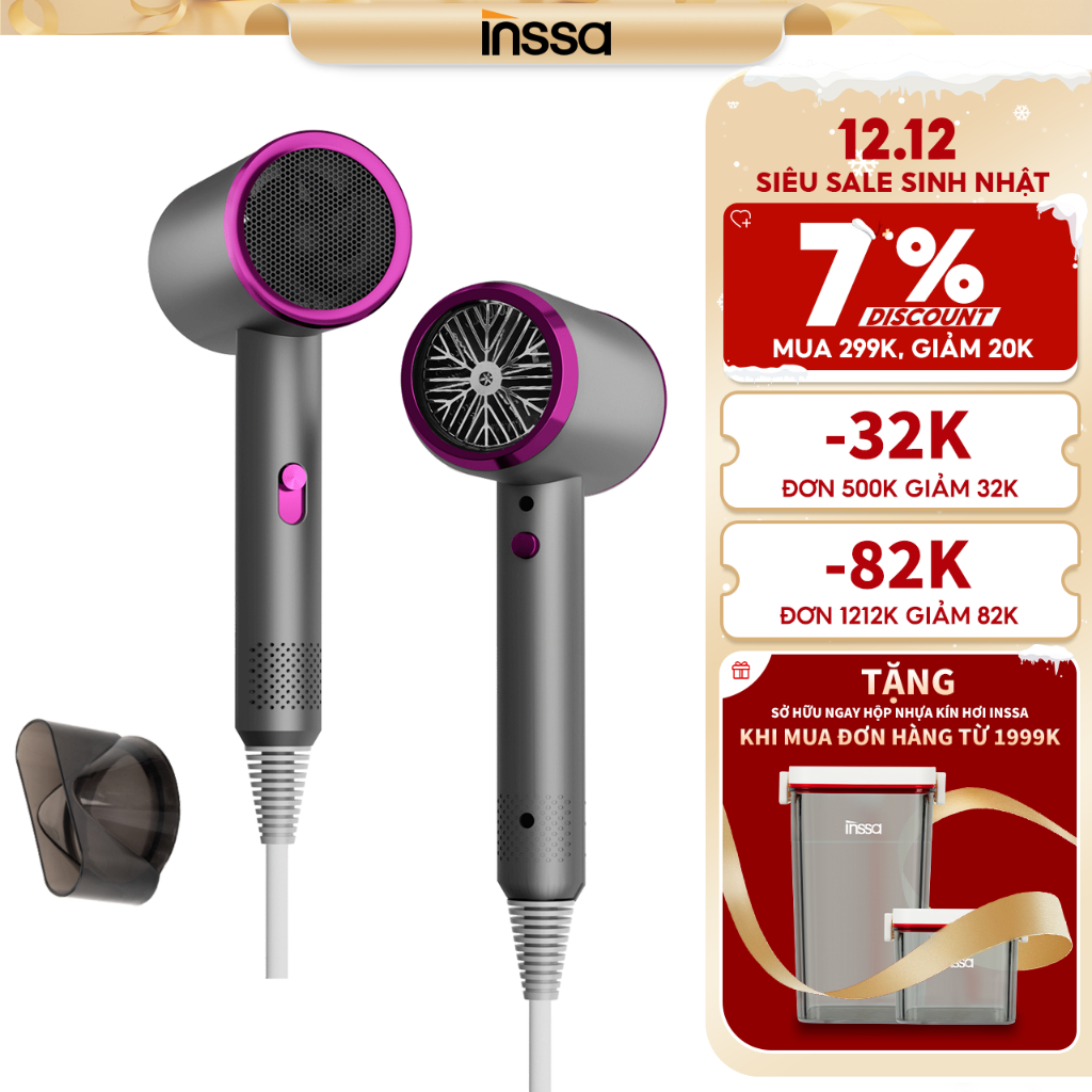 Inssa Máy Sấy Tóc Đa Năng 2 Kiểu Gió Nóng/Lạnh, 3 Tốc Độ, Tiện Lợi Có Thể Mang Theo 220V