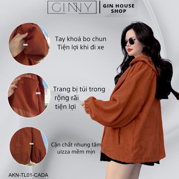 Áo Khoác Nhung Tăm Ulzzang Nữ | Khoác 2 Lớp Có Mũ | Form Rộng | GINNY OFFICAL
