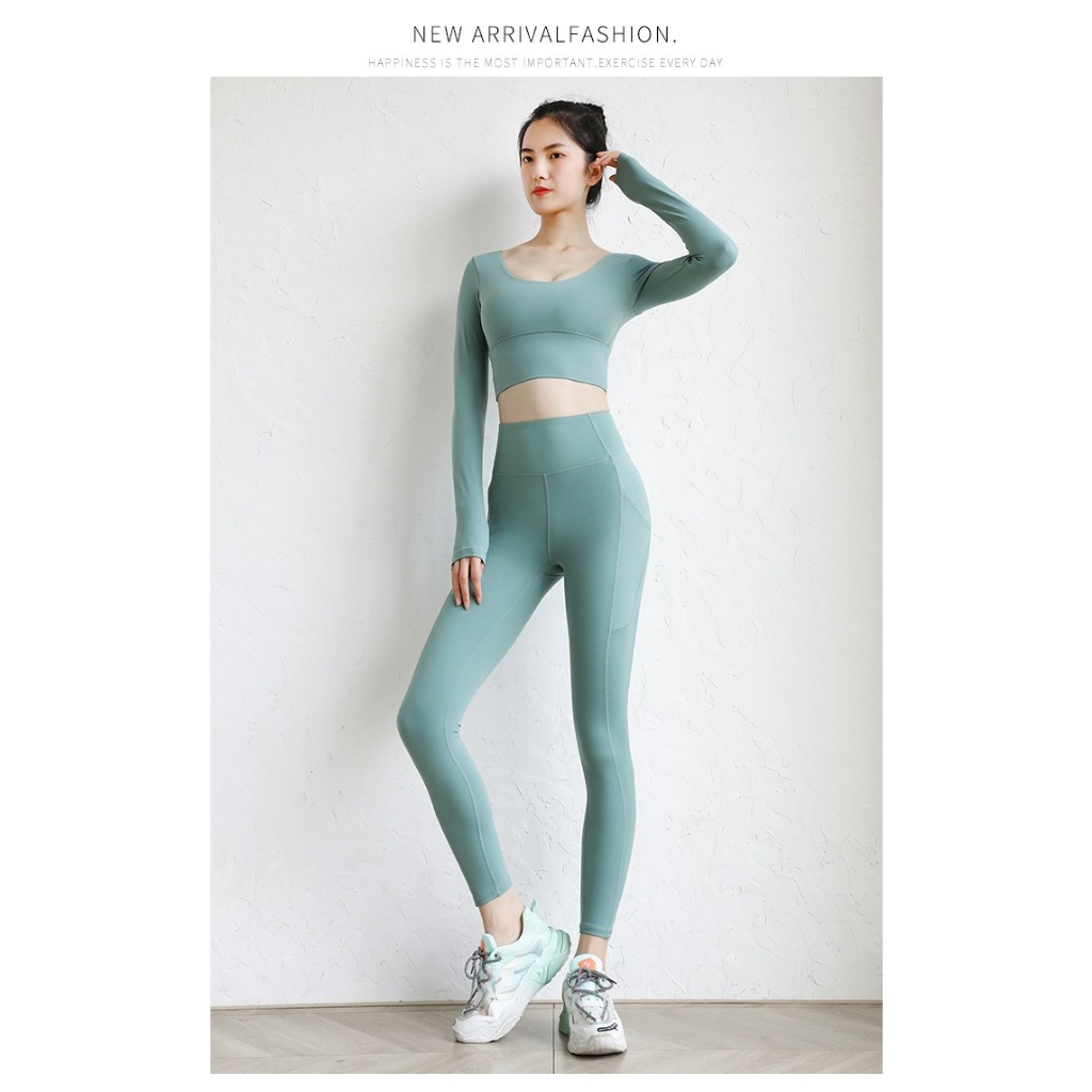 Bộ Tập Yoga Gym Tay Dài S-2184 Khoe Lưng Chữ V, Kèm Mút Ngực, Chất Vải Cao Cấp Mềm Mại