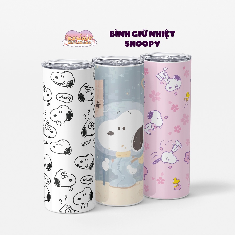 Bình giữ nhiệt cute hình Snoopy  - 600ml - Inox 304 -Tặng Túi Xách -Kawaii Dreamland