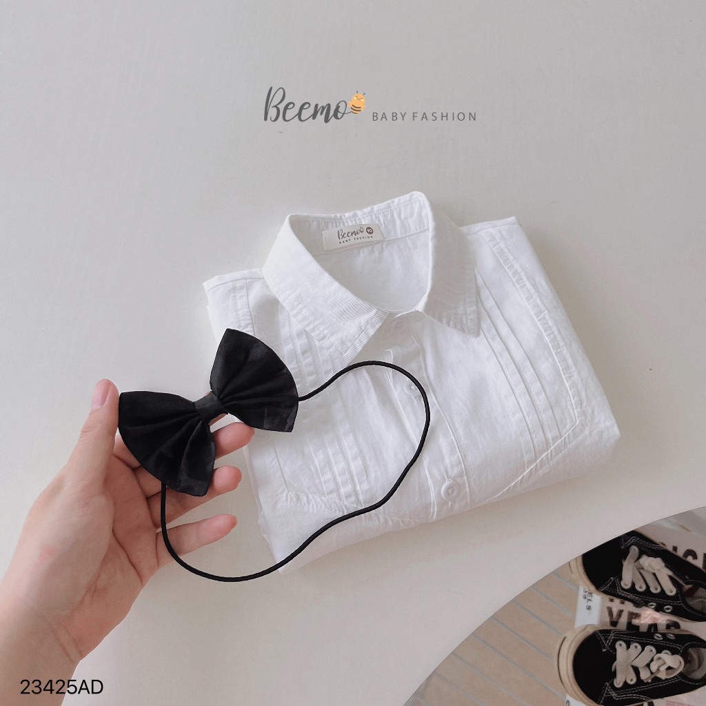Áo sơ mi dài tay Beemo cho bé trai, xếp li nổi , vải thô Hàn cao cấp, mặc đi học, đi chơi 23425AD