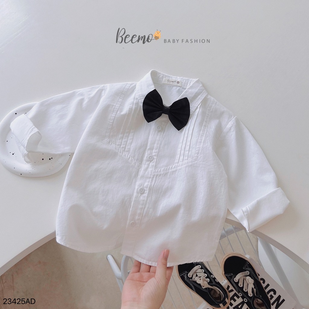 Áo sơ mi dài tay Beemo cho bé trai, xếp li nổi , vải thô Hàn cao cấp, mặc đi học, đi chơi 23425AD