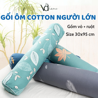 Gối ôm dài 95cm vải cotton 100% đã gồm vỏ ôm có khóa kéo tiện lợi kèm ruột gối ôm buộc dây 2 đầu VDhome