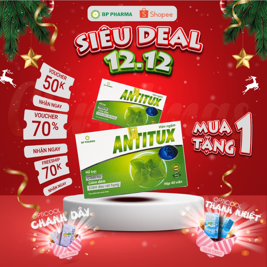 Viên Ngậm Dưỡng Họng Antitux Hỗ Trợ Giảm Ho, Đờm, Đau Rát Họng, Khản Tiếng Do Viêm Họng, Viêm Phế Quản