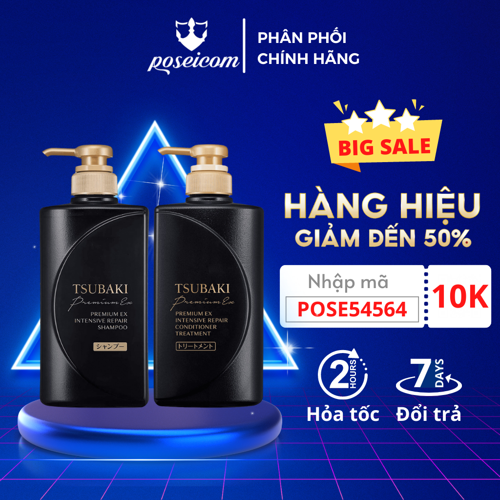 Bộ dầu gội dầu xả Tsubaki phục hồi hư tổn nặng & giảm gãy rụng Tsubaki Premium EX Intensive Repair màu đen 490ml