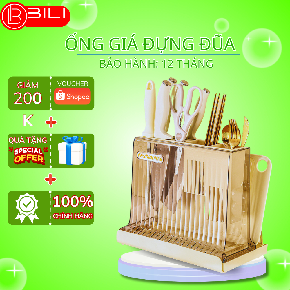 Giá Đựng Đũa Kèm Kệ Cài Dao Thớt Trong Suốt Đa Năng, Ống Đũa Nhà Bếp Đa Năng Có Khay Hứng Nước