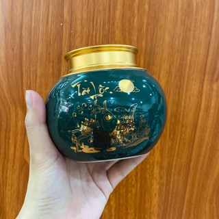 Hộp đựng trà bằng sứ, hũ đựng trà bát tràng họa tiết vàng kim, lọ đựng chè khô
