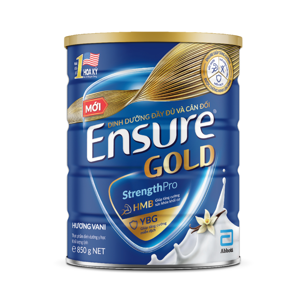 Sữa bột Ensure Gold Abbott Hương Vani (HMB+YBG) 850g VY