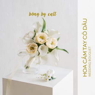 Tone kem hoa cưới tulip cầm tay cô dâu - hoa cưới cầm tay cô dâu tulip bằng lụa cao cấp bông by catt