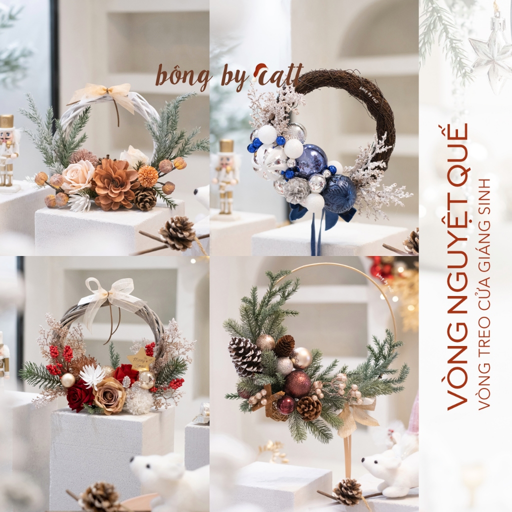 Vòng hoa treo cửa đẹp - vòng hoa trang trí giáng sinh noel nổi bật phong cách Hàn Quốc mang thương hiệu BÔNG BY CATT