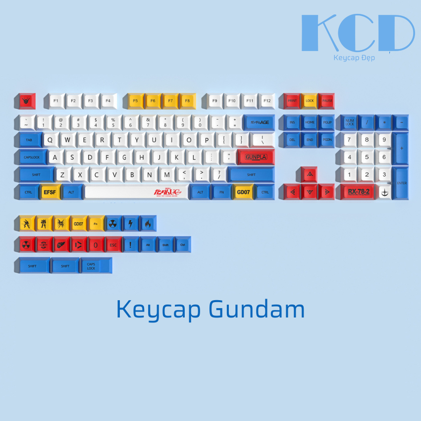 Keycap XDA cao 9.5mm, chủ đề Gundam, chất liệu PBT dày 1.5mm