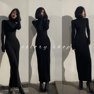 Đầm body nữ dáng dài, đầm cổ lọ tay dài cổ cao 4 phân chất thun co giãn có big size - Colory Shop