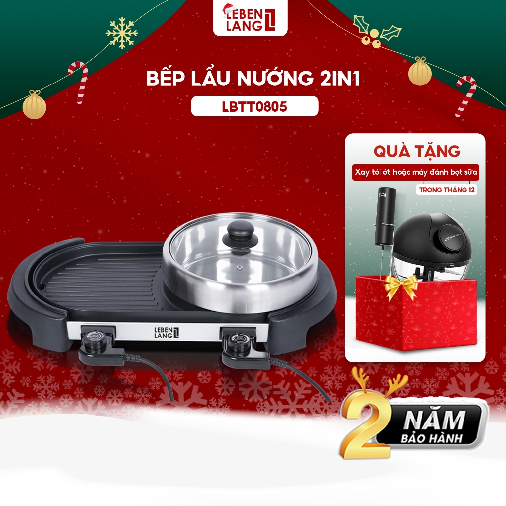 Bếp lẩu nướng Lebenlang LBTT0805, nồi lẩu nướng 2in1 lớn công suất 2000W, nhanh gọn tiện lợi - hàng chính hãng