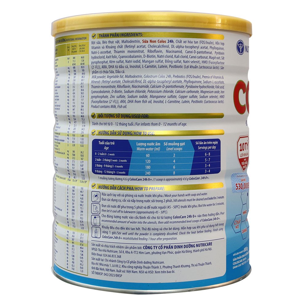 Sữa ColosCare 0+ 1200 igG 800g