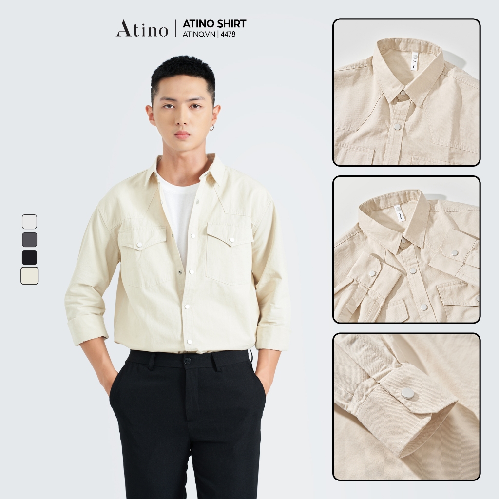 Áo Sơ Mi Nam Trơn ATINO Vải Cotton 100% mềm mịn thoáng mát Form Regular SM4.4478