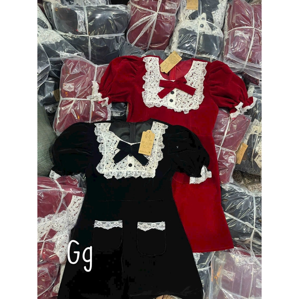 Đầm nhung phối ren hotgirl đi chơi noel tết cực xinh, dáng chữ A mặc tôn dáng