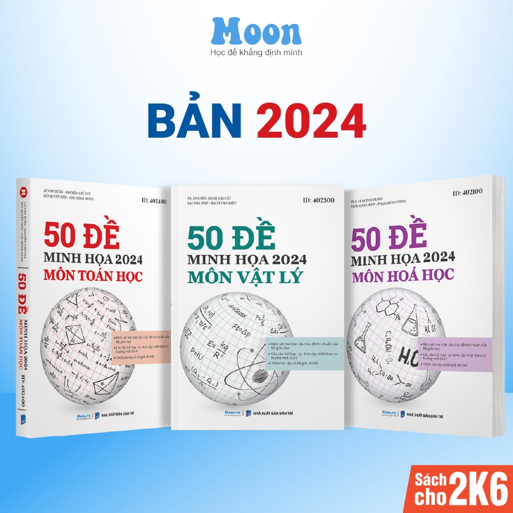 Combo 3 sách bộ đề minh họa khối A ôn luyện thi THPTQG 2023 Môn Toán, Lý, Hóa Moonbook | Sách ID