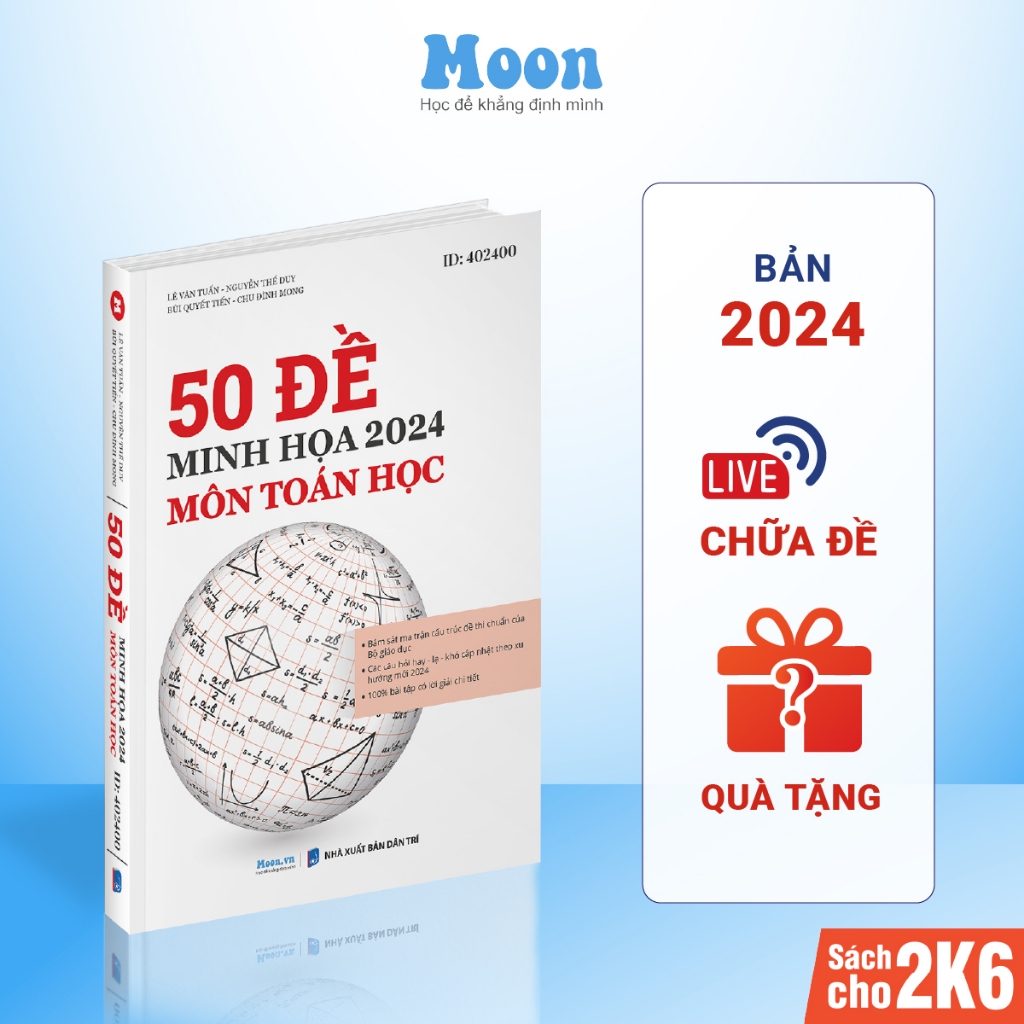 Combo 3 sách bộ đề minh họa khối A ôn luyện thi THPTQG 2023 Môn Toán, Lý, Hóa Moonbook | Sách ID