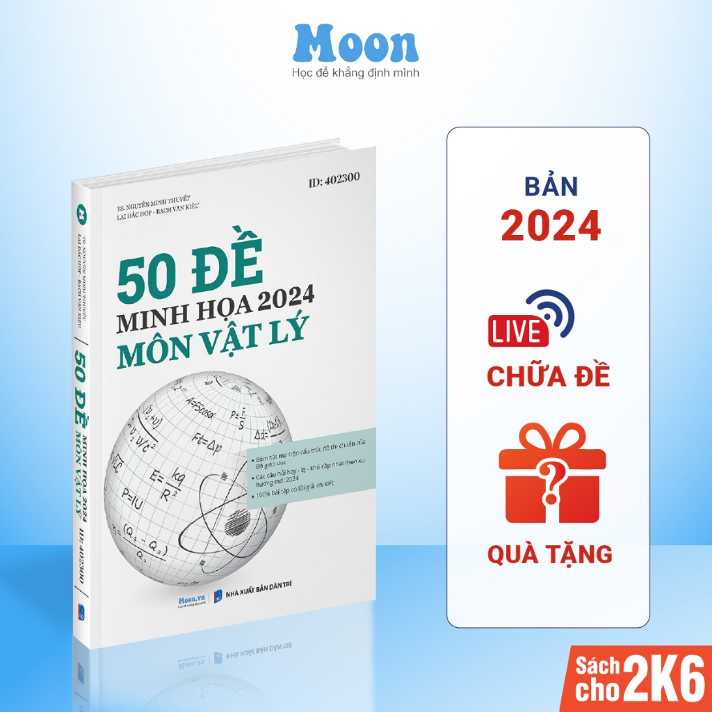 Combo 3 sách bộ đề minh họa khối A ôn luyện thi THPTQG 2023 Môn Toán, Lý, Hóa Moonbook | Sách ID