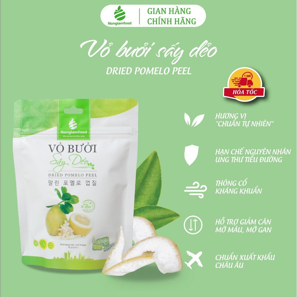 Vỏ Bưởi Sấy Dẻo Nonglamfood túi 85g | Hỗ trợ ăn kiêng, giảm cân, tăng đề kháng, đẹp da, healthy snack, ăn vặt lành mạnh