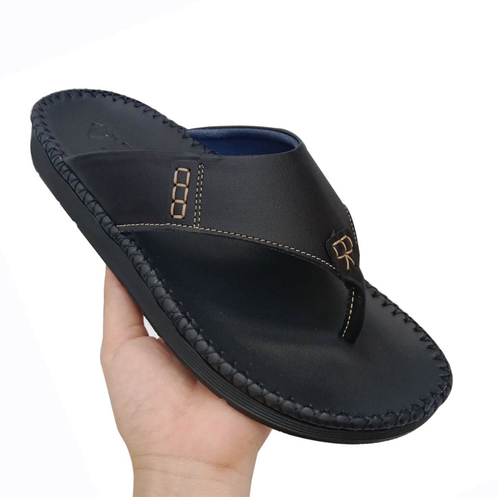 Dép da nam thời trang cao cấp da bò mềm mại, đen H62