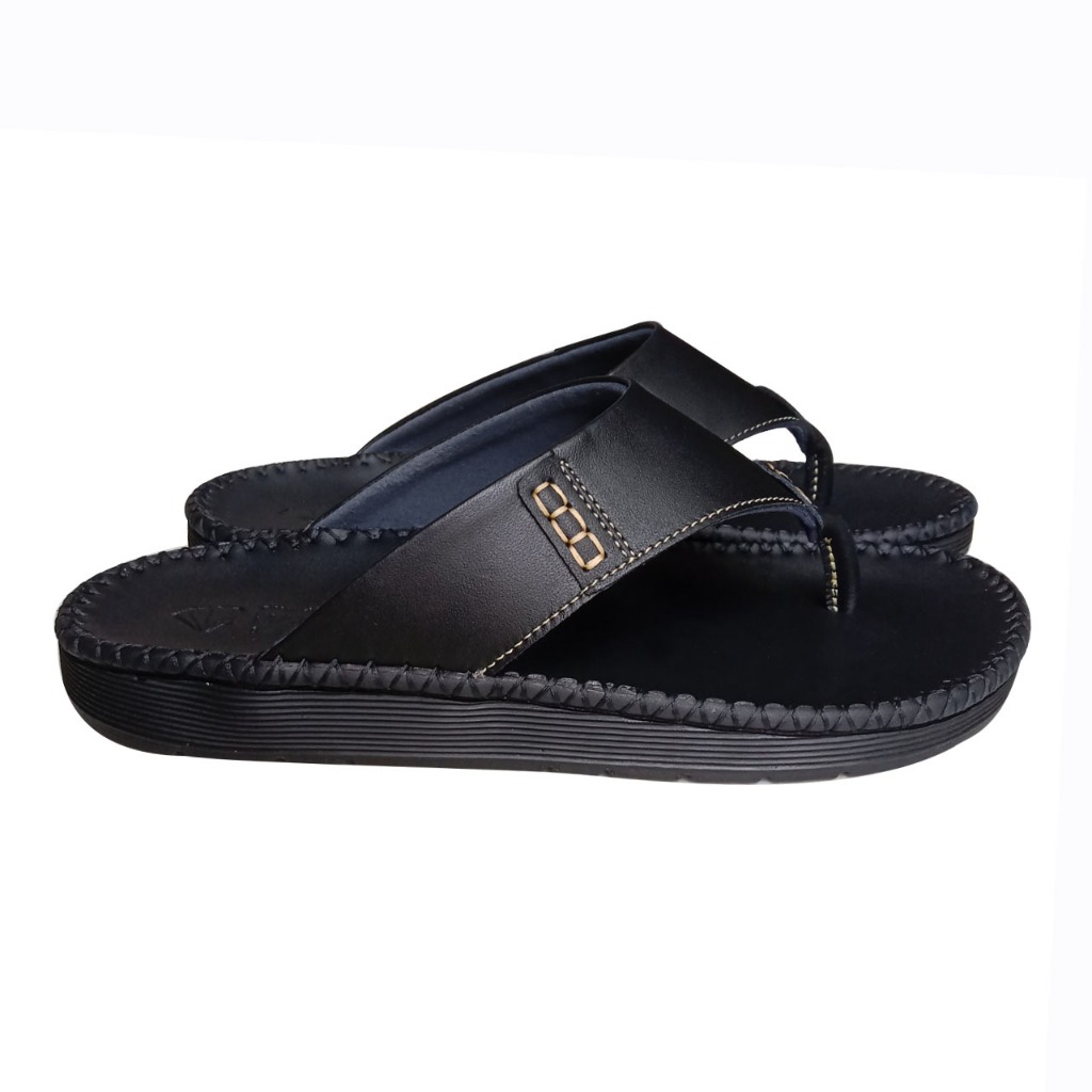 Dép da nam thời trang cao cấp da bò mềm mại, đen H62