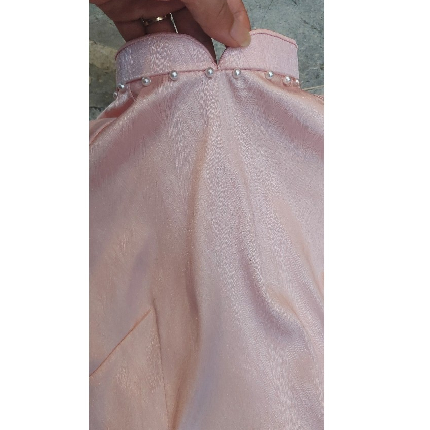VG003 Áo dài lụa vân gỗ Hồng pastel cao cấp,sang trọng