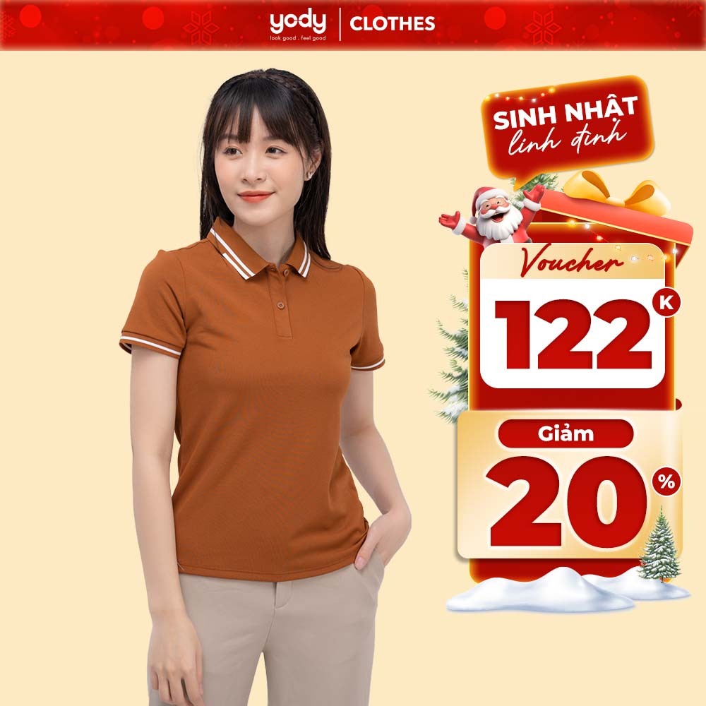 [Sale 50%] Áo thun polo nữ kẻ to YODY thấm hút mồ hôi, khử mùi siêu tốt APN5070