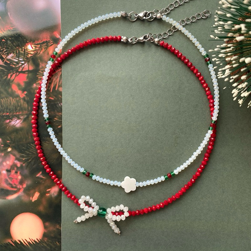 Vòng cổ LILI pha lê đính nơ phối xà cừ phong cách lễ hội giáng sinh HOLLY JOLLY necklace - LILI'S SUMMER BEADS