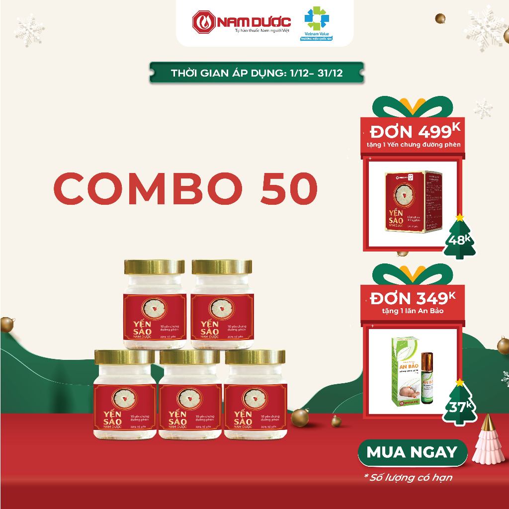 Tổ yến chưng sẵn Combo 50 hũ Yến sào Nam Dược - tổ yến chưng đường phèn, bồi bổ sức khỏe, tăng sức đề kháng