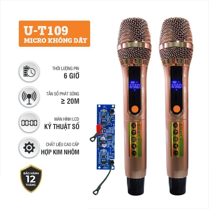 Bộ micro hát karaoke không dây UHF UH99 | UD22 | UT-109 Cao cấp, Bo mạch chuyên thay thế cho Loa kéo
