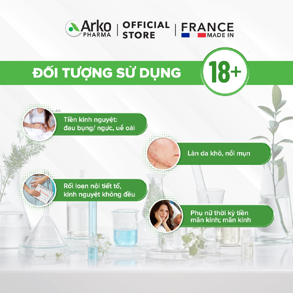 [KHÔNG VỎ HỘP] Viên uống đẹp da, giảm đau bụng kinh Arkopharma 200viên/hộp