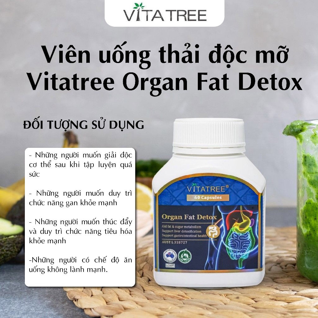Combo 2 hộp Vitatree Organ Fat Detox hỗ trợ giảm cân thanh lọc cơ thể và ngăn ngừa tích tụ mô mỡ hộp 60 viên
