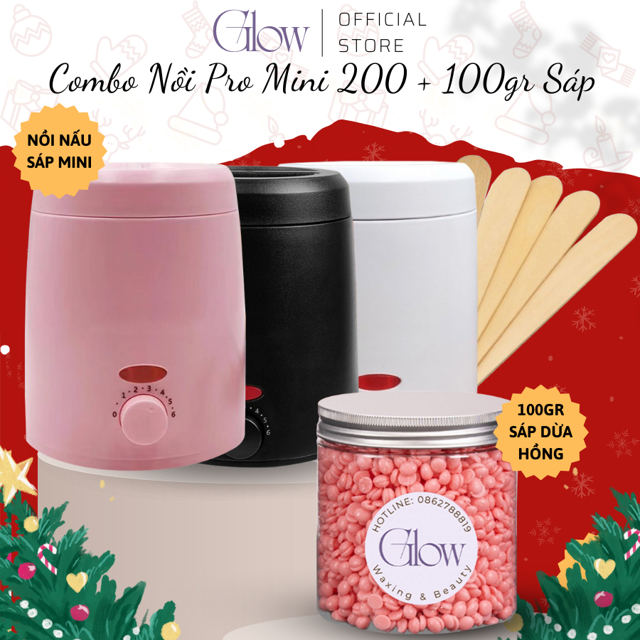 Combo 100gr Sáp Hồng Dừa + Nồi Nấu Sáp Wax Lông Chống Dính Mini GLOW WAXING-1013