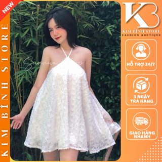Đầm áo kiểu kora top dáng xoè chất vải tơ lông vũ cổ yếm - Kim Bình Store