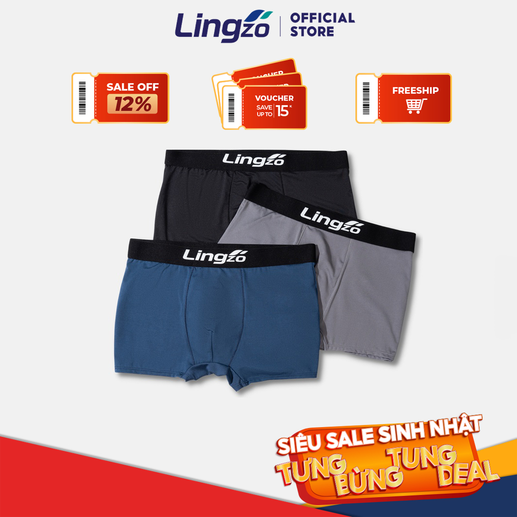 Quần lót nam boxer LINGZO sịp đùi nam cao cấp chất vải thun lạnh co giãn thoáng khí kháng khuẩn khử mùi