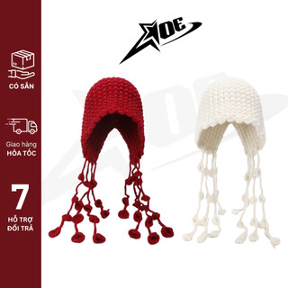 (Có sẵn) AOE STUDIO- Mũ len nữ Y2K mũ dệt kim dây đeo bảo vệ tai nón giúp giữ ấm màu đông phong cách dễ thương đi chơi Đ